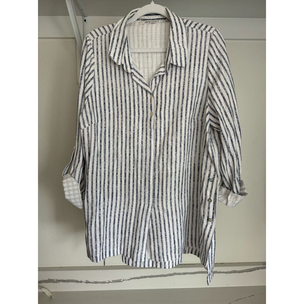 Insight Women's‎ Button Side Top Blouse Blue Stripes Size Medium/Large Flowy